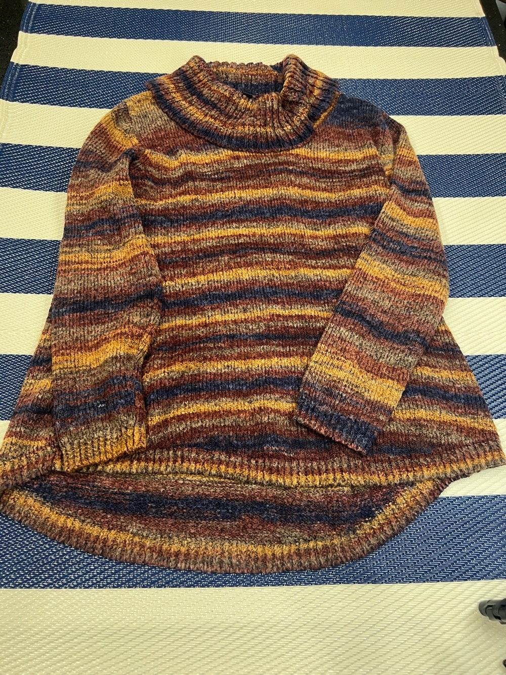 Women’s Chunky Knit Striped Turtleneck Sweater XXL Boho Fall